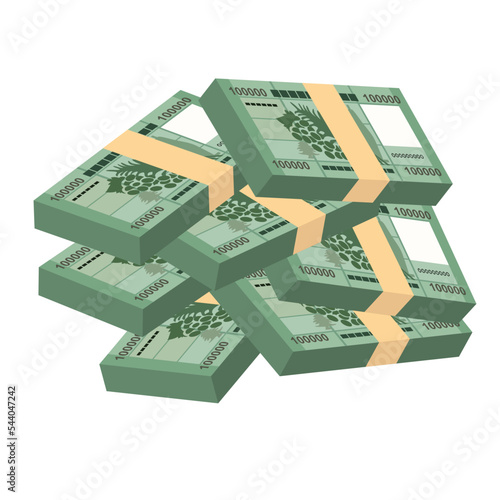 Lebanese Pound Vector Illustration. Lebanon money set bundle banknotes. Paper money 100000 LBP. Flat style. Isolated on white background. Simple minimal design.