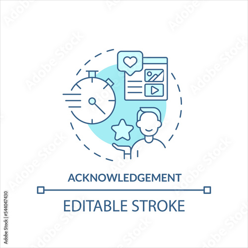 Acknowledgement turquoise concept icon. Like social media post. Positive reaction abstract idea thin line illustration. Isolated outline drawing. Editable stroke. Arial, Myriad Pro-Bold fonts used