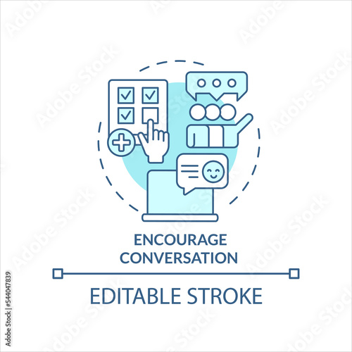 Encourage conversation turquoise concept icon. Social media engagement abstract idea thin line illustration. Isolated outline drawing. Editable stroke. Arial, Myriad Pro-Bold fonts used