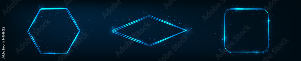 Obraz premium Set of three neon double frames with shining effects