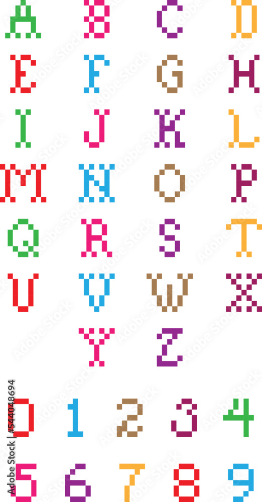 alphabet Pixel Art isolated on white Background. bit icon. Vector ...