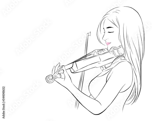 Beautiful woman hold violin on white background, in emotion feeling happy. vector illustration isolated cartoon hand drawn