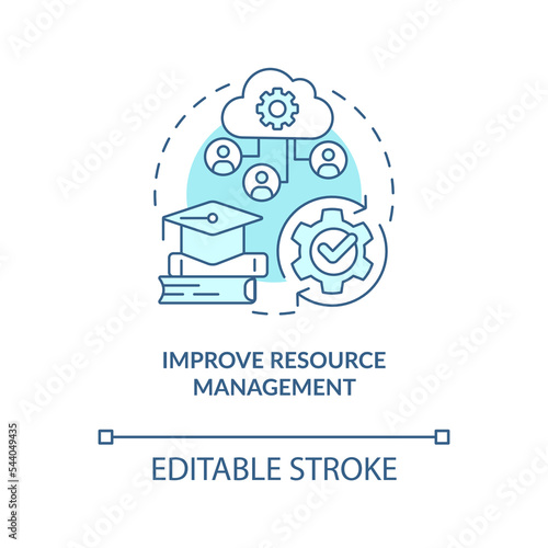Improve resource management turquoise concept icon. Benefit of industry specific ERP abstract idea thin line illustration. Isolated outline drawing. Editable stroke. Arial, Myriad Pro-Bold fonts used