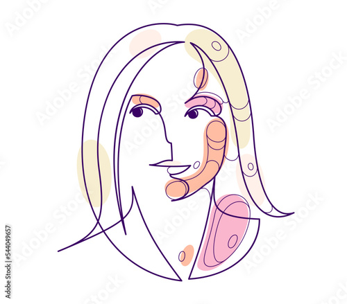 Woman beauty face vector linear illustration, delicate line art of attractive girl portrait, abstract feminine drawing minimal style isolated.
