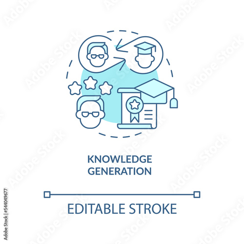 Knowledge generation turquoise concept icon. Advantage of formal education abstract idea thin line illustration. Isolated outline drawing. Editable stroke. Arial, Myriad Pro-Bold fonts used