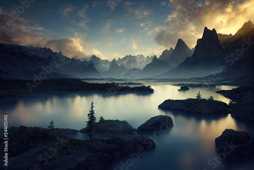 Breathtaking nature mountain landscape  3d illustration