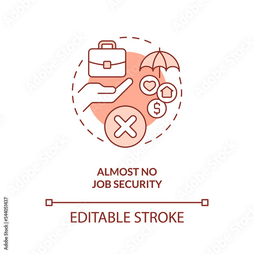 Lack of job security red concept icon. Live streaming disadvantage abstract idea thin line illustration. Isolated outline drawing. Editable stroke. Arial, Myriad Pro-Bold fonts used
