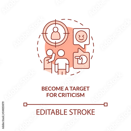 Become target for criticism red concept icon. Live streaming disadvantage abstract idea thin line illustration. Isolated outline drawing. Editable stroke. Arial, Myriad Pro-Bold fonts used