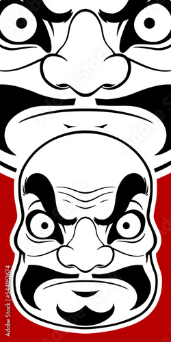 Big Japanese mask elements isolated on red background.