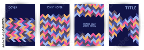 Business publication front page mokup set vector design. Swiss style abstract journal template set