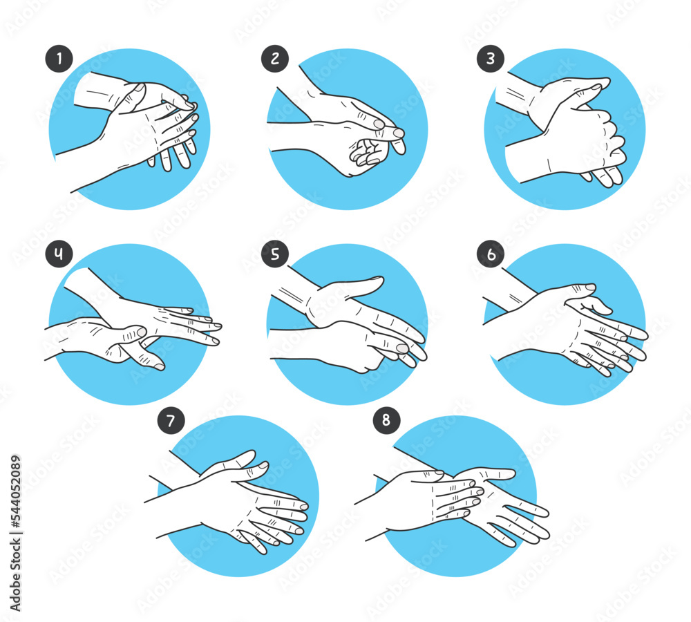 How to wash hands step by step instructions and guidelines. Vector illustration. Stock Vector