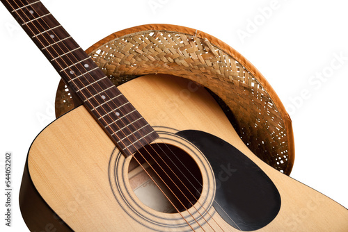 Acoustic Guitar and Straw Hat