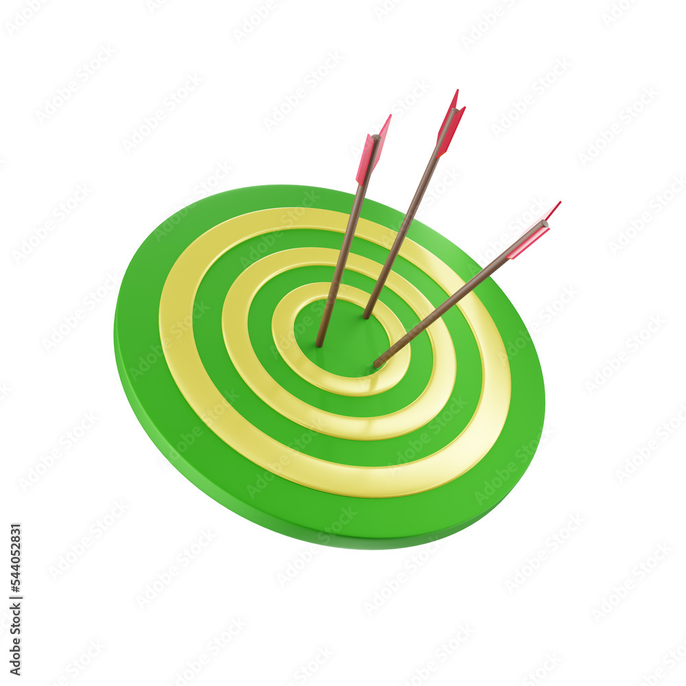 3d render icon design.target template with arrows in the center green and yellow 3d render icon design.target template with arrows in the center green and yellow