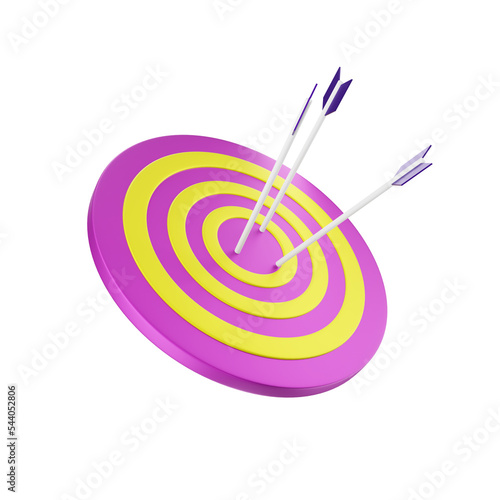 3d render icon design.target template with arrows in the center pink and yellod color photo