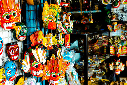 Sri Lankan traditional handcrafted goods for sale in a shop at Kandy market. Sri Lanka. 