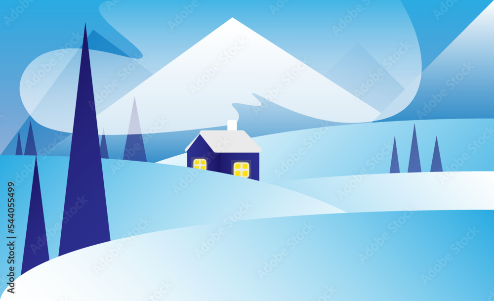 Naklejka premium winter vector landscape illustration house