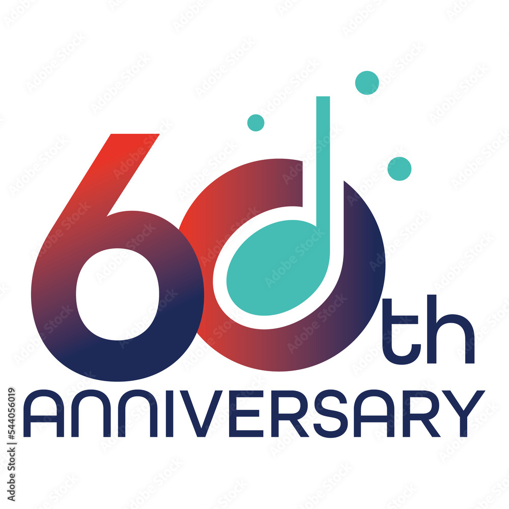 60th anniversary, anniversary logo design template with music note ...