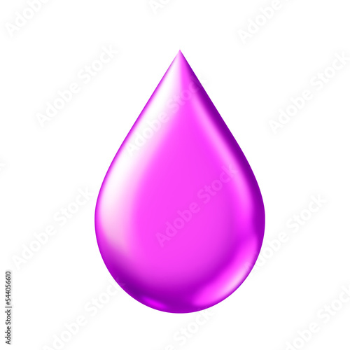 Pink water drop on transparent background, 3d render