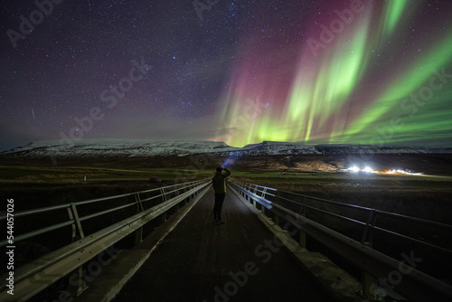 koluglju bridge northern lights Aurora borealis Arctic Iceland 