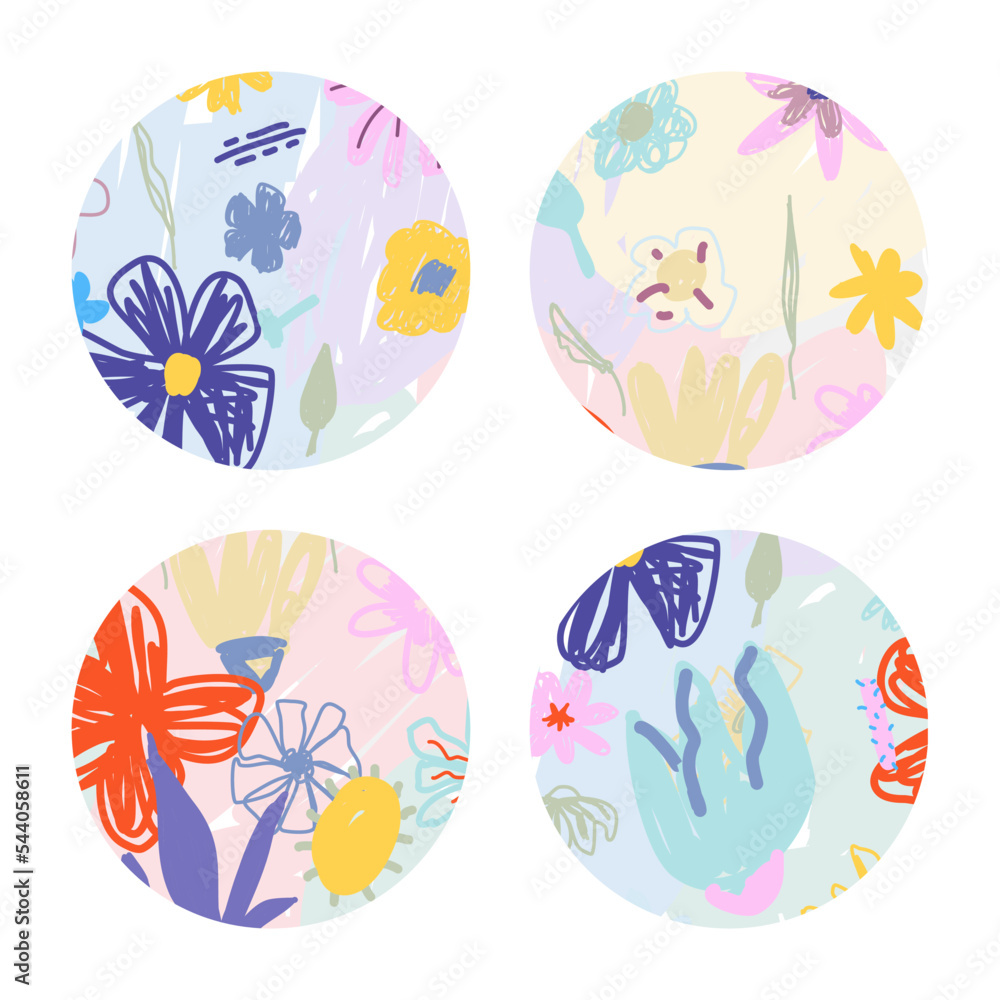Collection of creative abstract decor elements and stickers with hand drawn textures and flowers elements. Ideal for cards, posters, invitations. Collection of creative abstract decor elements and stickers with hand drawn textures and flowers elements. Ideal for cards, posters, invitations.