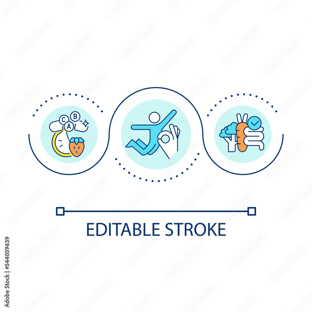 Healthy nutrition habit loop concept icon. Vitamin rich food. Care for dieting. Enhance wellbeing abstract idea thin line illustration. Isolated outline drawing. Editable stroke. Arial font used Healthy nutrition habit loop concept icon. Vitamin rich food. Care for dieting. Enhance wellbeing abstract idea thin line illustration. Isolated outline drawing. Editable stroke. Arial font used