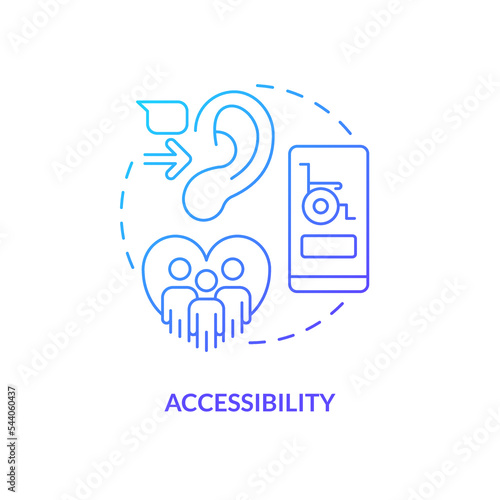 Accessibility blue gradient concept icon. App usability. Barrier free website. UX design fundamental abstract idea thin line illustration. Isolated outline drawing. Myriad Pro-Bold font used