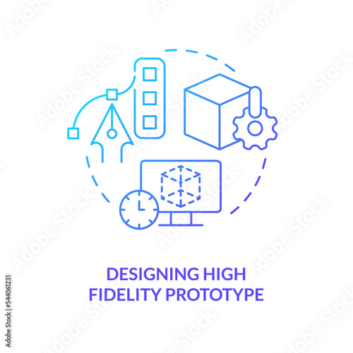 Designing high fidelity prototype blue gradient concept icon. Digital product. Frequent UX development mistake abstract idea thin line illustration. Isolated outline drawing. Myriad Pro-Bold font used