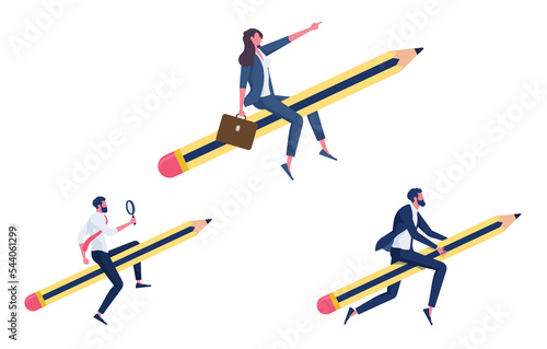 Canvas-taulu Planning leader business concept as a business group on a giant pencil with a ha