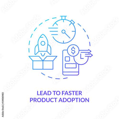 Lead to accelerate product adoption blue gradient concept icon. Web development. Power of familiarity in UX abstract idea thin line illustration. Isolated outline drawing. Myriad Pro-Bold font used