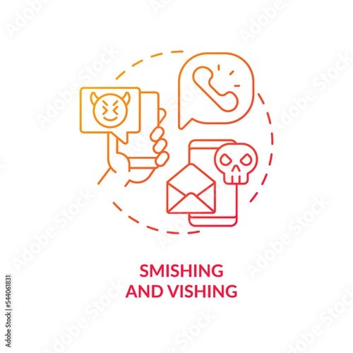 Smishing and vishing red gradient concept icon. Phone scam. Voice fraud. Manipulation trick. Lure victim abstract idea thin line illustration. Isolated outline drawing. Myriad Pro-Bold font used