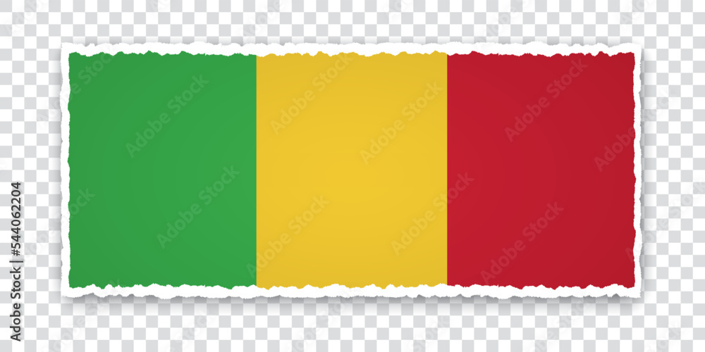 Obraz premium vector illustration of torn paper banner with flag of Mali on transparent background