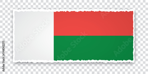 vector illustration of torn paper banner with flag of Madagascar on transparent background