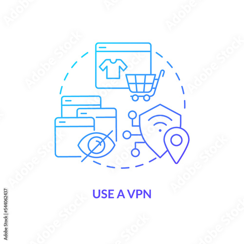 Use VPN blue gradient concept icon. Safe online activities. Virtual private network. Digital security abstract idea thin line illustration. Isolated outline drawing. Myriad Pro-Bold font used
