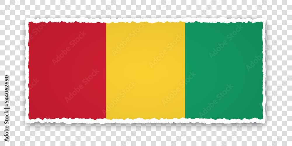 Fototapeta premium vector illustration of torn paper banner with flag of Guinea on transparent background