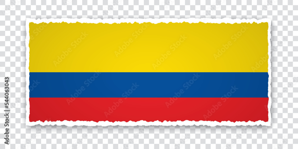 Naklejka premium vector illustration of torn paper banner with flag of Colombia on transparent background