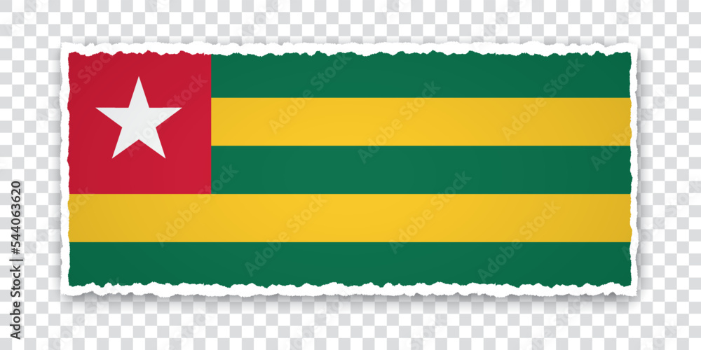 Fototapeta premium vector illustration of torn paper banner with flag of Togo on transparent background