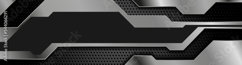 Black and metallic technology abstract geometric background. Vector banner design