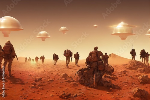 фотография A group of armed forces walking in the desert