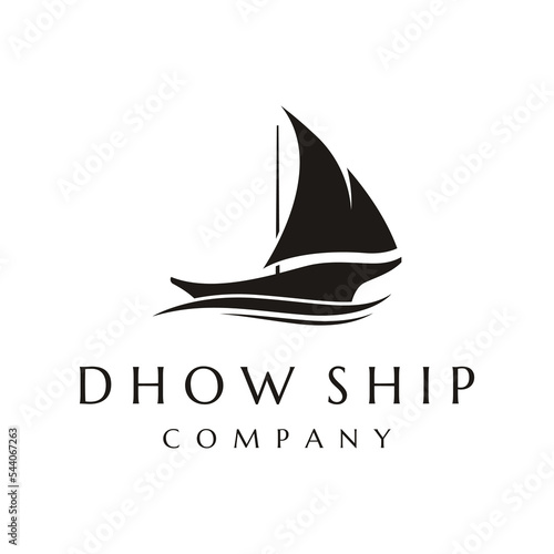 Simple black dhow ship logo template design in classic style.