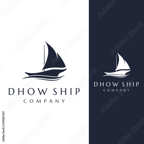 Simple black dhow ship logo template design in classic style.