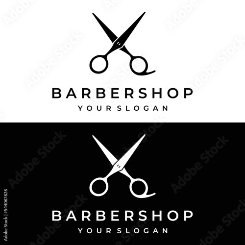 Creative and simple classic haircut salon scissors template Logo design isolated on black and white background.For business, barbershop, salon, beauty.