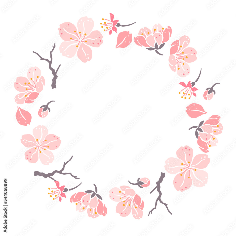 Frame with sakura flowers. Beautiful decorative plants.