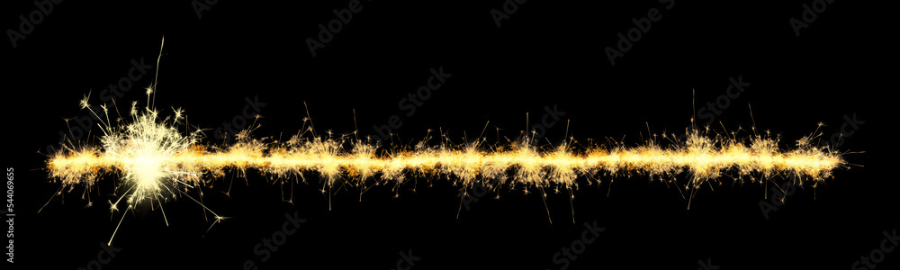 sparkler trail of light with sparks straight line