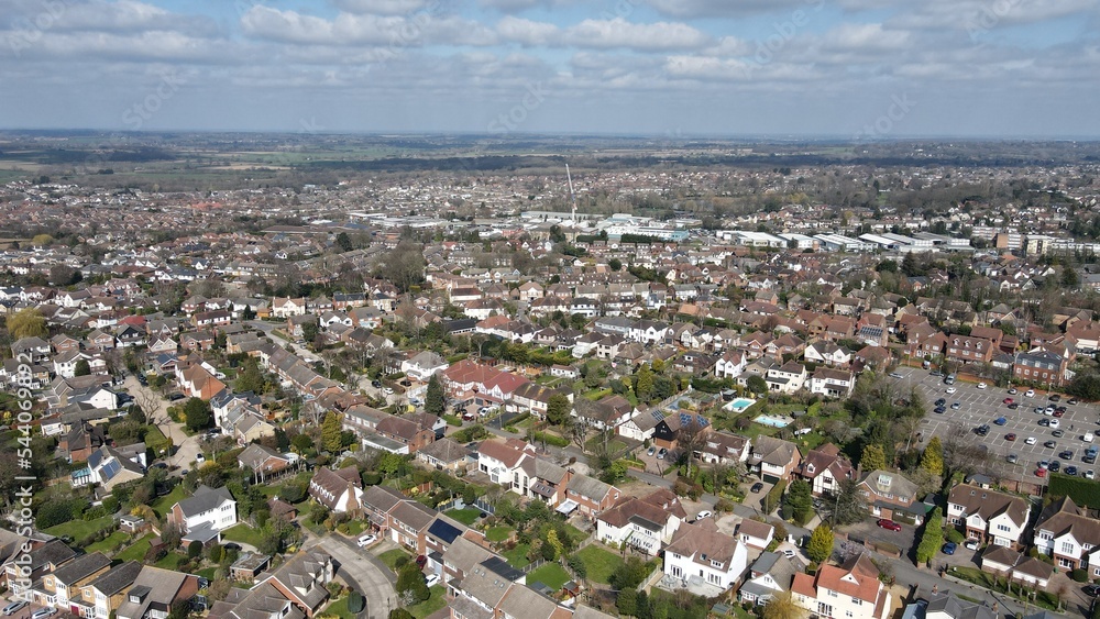 Fototapeta premium .Billericay Essex UK town centre High street done Aerial