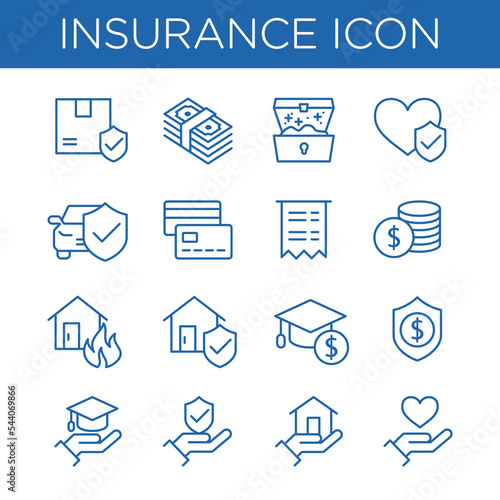 Insurance icon set. Suitable for design element of insurance business and financial protection service. Insurance outline symbol collection.