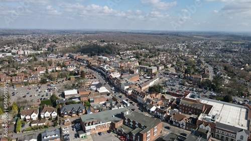 Fototapeta Naklejka Na Ścianę i Meble -  Billericay  Essex UK town centre High street done Aerial