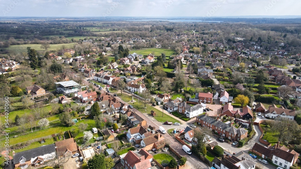 .Village of Stock Essex UK aerial drone view