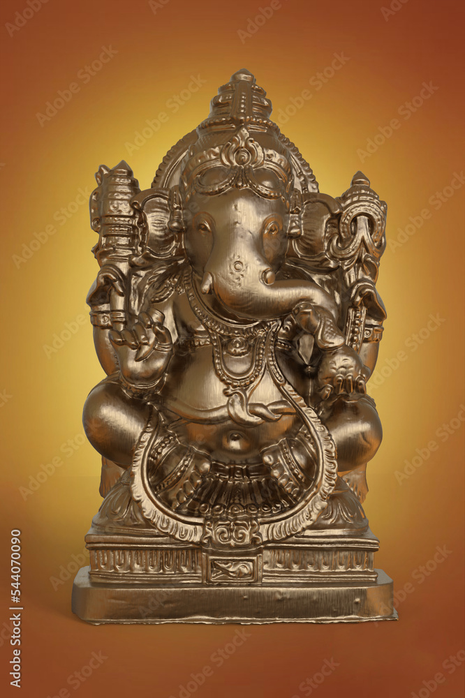 Golden lord ganesha sclupture. Hindu religion and Indian celebration of Diwali festival concept or 3d illustration of Lord ganesha antique sculpture. Golden lord ganesha sclupture. Hindu religion and Indian celebration of Diwali festival concept or 3d illustration of Lord ganesha antique sculpture.