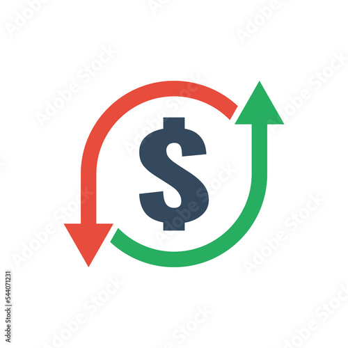 dollar sign icon with green up and red down arrows