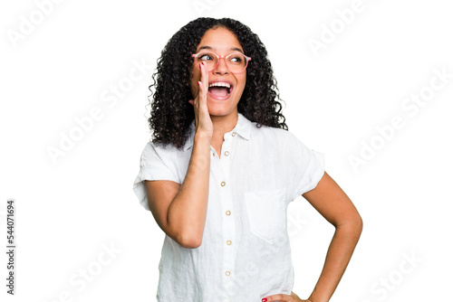 Young cute brazilian woman isolated shouting excited to front.